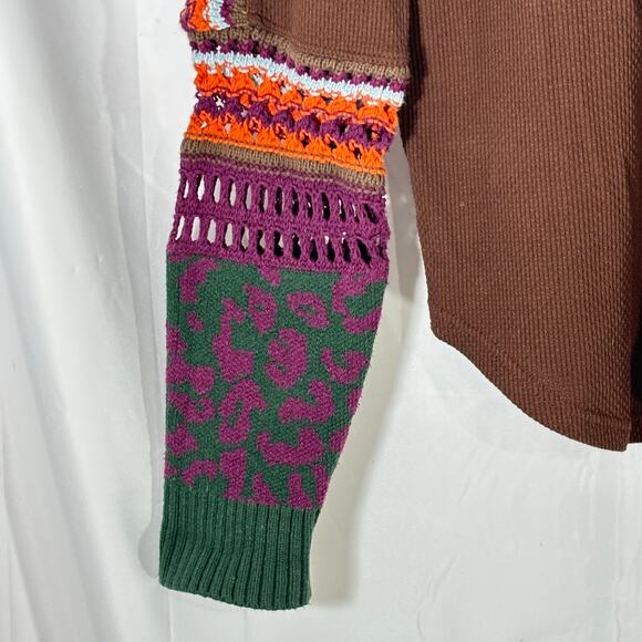 Free People Women’s Switch It Up Cuff Knit Boho Thermal Top Cocoa Brown L - Picture 4 of 6